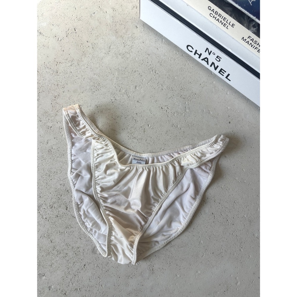Mirror Palais Swim Silk Ruched Sides Ivory Metallic High Cut Bikini Bottom XL